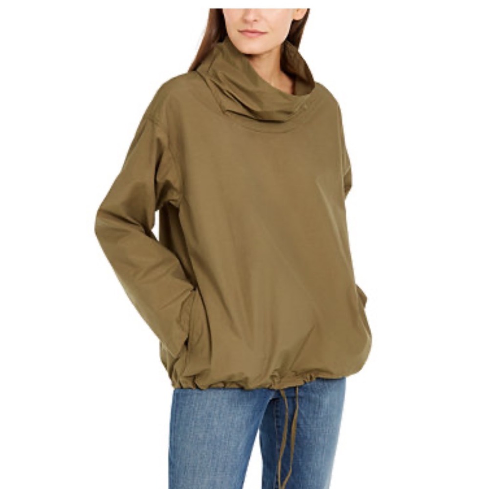 EILEEN FISHER Olive Green Cowl Neck Pullover anorak organic windbreaker Jacket L